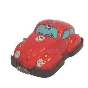Yone VW Volkswagon Beetle Wind-up Fire Chief Tested Red Vintage Made In Japan